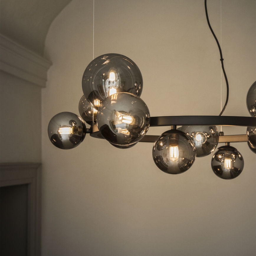 Ideal Lux - Candeeiro suspenso LED PERLAGE 14xG9/3W/230V diâmetro 85 cm preto/fumado