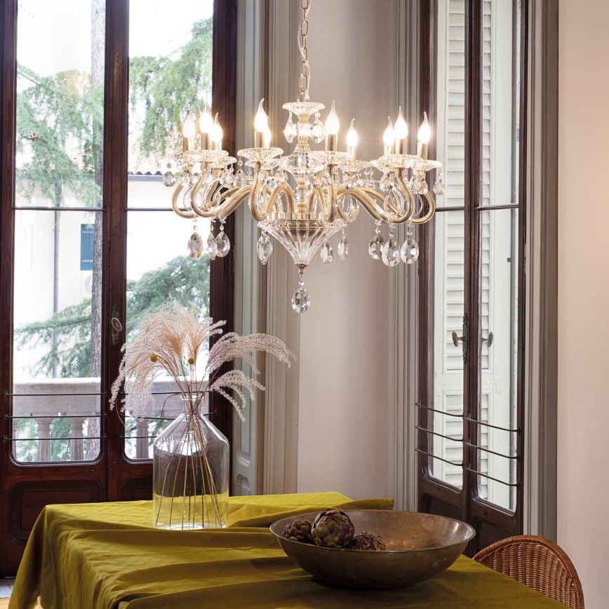 Ideal Lux - Candeeiro suspenso de cristal NEGRESCO 10xE14/28W/230V diâmetro 85 cm dourado