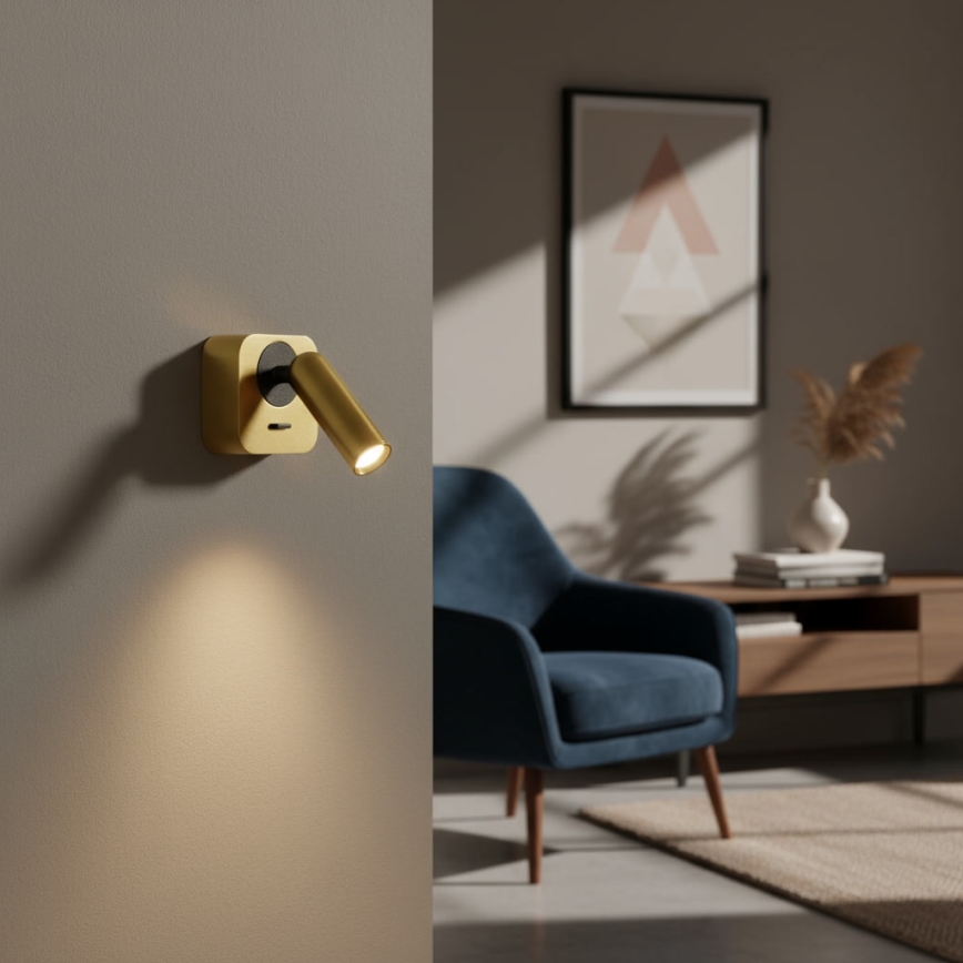 Ideal Lux - Foco de parede LED BEAN LED/3W/230V CRI 90 dourado