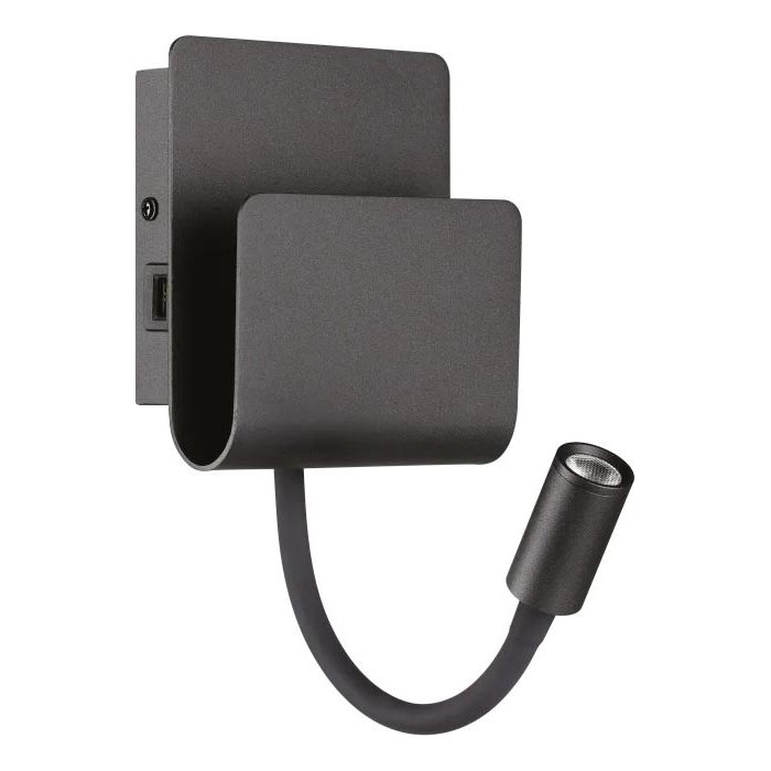 Ideal Lux - Foco de parede LED com uma flexível candeeiro pequeno PROBE LED/9,5W/230V USB CRI 90 preto