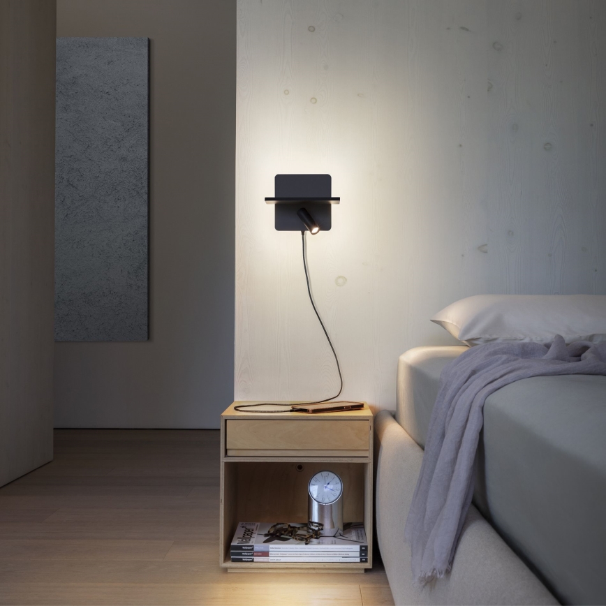 Ideal Lux - Foco de parede orientável LED PIANO LED/10W/230V CRI 90 USB preto