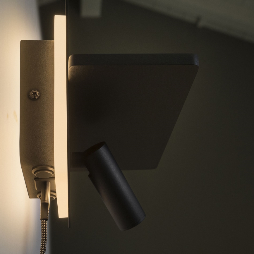 Ideal Lux - Foco de parede orientável LED PIANO LED/10W/230V CRI 90 USB preto