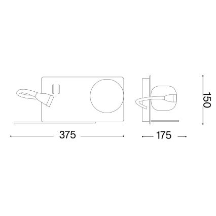 Ideal Lux - Candeeiro de parede LED com uma pequena lâmpada flexível BOOK 1xG9/28W + LED/3W/230V USB preto