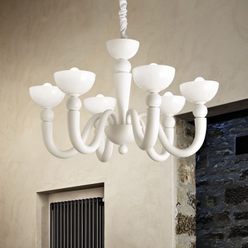 Ideal Lux - Lustre com corrente BON BON 8xE14/28W/230V Ø 95,5 cm branco