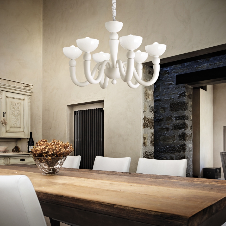 Ideal Lux - Lustre com corrente BON BON 8xE14/28W/230V Ø 95,5 cm branco