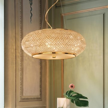 Ideal Lux - Lustre de cristal LED suspenso por cabo PASHA, 14xE14/40W/230V, diâmetro 65 cm, dourado