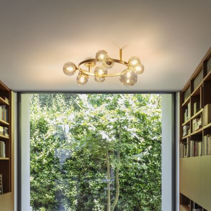 Ideal Lux - Candeeiro de tecto LED aplicado PERLAGE 10xG9/3W/230V diâmetro 70 cm dourado/bege fumê