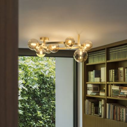 Ideal Lux - Candeeiro de tecto LED aplicado PERLAGE 10xG9/3W/230V diâmetro 70 cm dourado/bege fumê