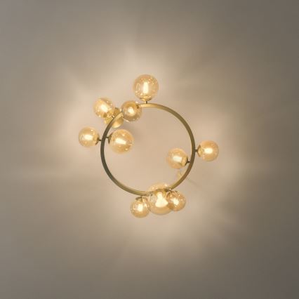 Ideal Lux - Candeeiro de tecto LED aplicado PERLAGE 10xG9/3W/230V diâmetro 70 cm dourado/bege fumê