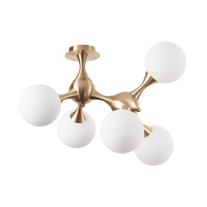 Ideal Lux - Lustre de teto de montagem rasante NODI 5xE14/28W/230V 50x55 cm latão/branco