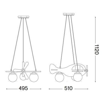 Ideal Lux - Lustre infantil suspenso por cabo AVION 3xE14/28W/230V azul