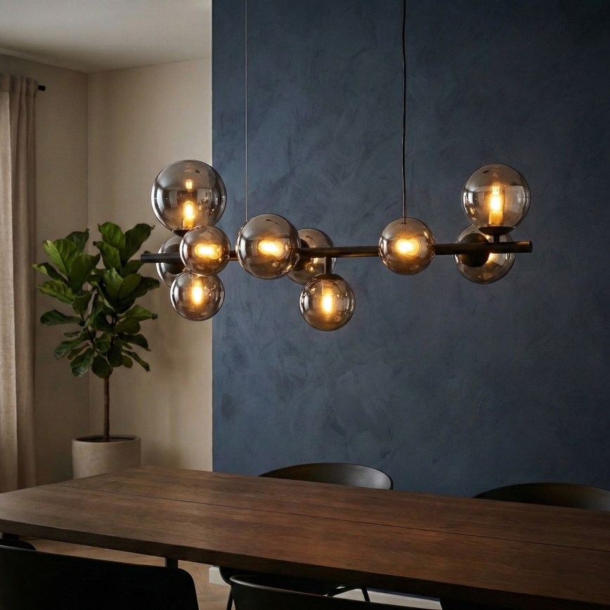 Ideal Lux - Lustre LED suspenso por cabo PERLAGE 10xG9/3W/230V 81 cm preto/fumado