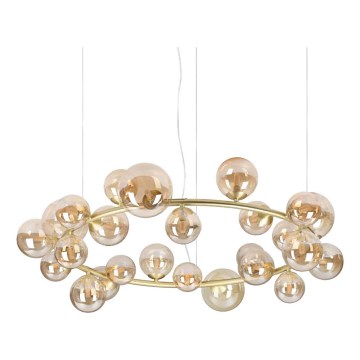 Ideal Lux - Lustre LED suspenso por cabo PERLAGE 25xG9/3W/230V 110 cm dourado/bege fumado