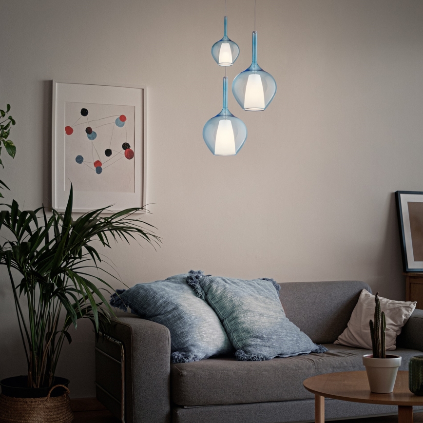 Ideal Lux - Lustre suspenso em cabo KALIQUE 1xE27/42W/230V Ø 18 cm azul fumê