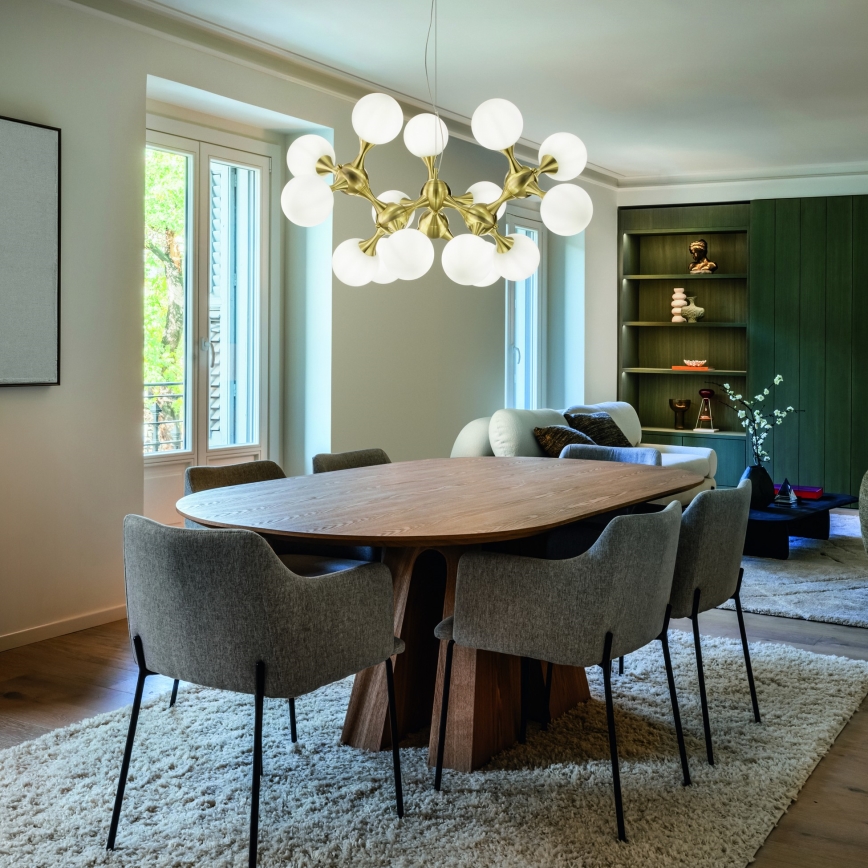 Ideal Lux - Lustre suspenso em cabo NODI 15xE14/28W/230V Ø 105 cm latão/branco