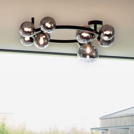 Ideal Lux - Lustre LED aplicado ao tecto PERLAGE 10xG9/3W/230V, diâmetro 70 cm, preto/preto fumê