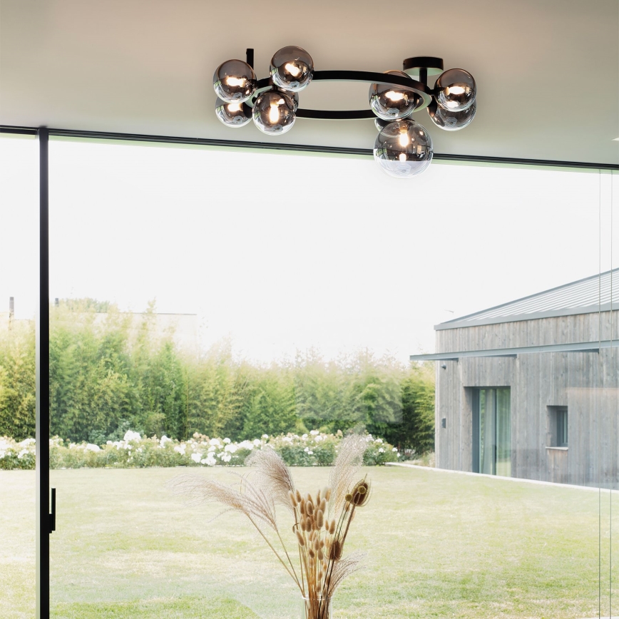 Ideal Lux - Lustre LED aplicado ao tecto PERLAGE 10xG9/3W/230V, diâmetro 70 cm, preto/preto fumê