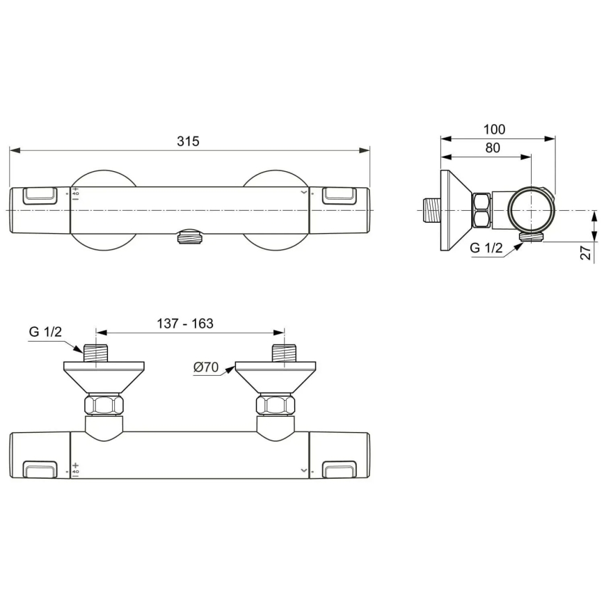 Ideal Standard A7201AA - Misturador termostático de duche CERATHERM T25, cromado brilhante