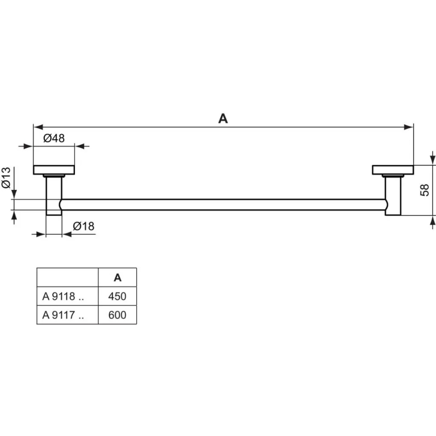 Ideal Standard A9117AA - Toalheiro de parede IOM 60 cm cromado brilhante
