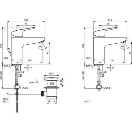 Ideal Standard B1714AA - Misturador para lavatório CERAFLEX 15,9 cm, acabamento cromado brilhante