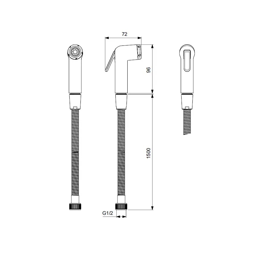 Ideal Standard BC180AA - Ducha manual para bidé IDEALSPRAY, 150 cm, acabamento em cromo brilhante
