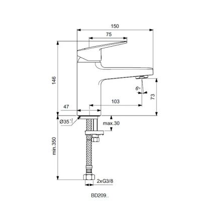 Ideal Standard BD209AA - Misturador para lavatório CERAPLAN 14,6 cm cromo brilhante