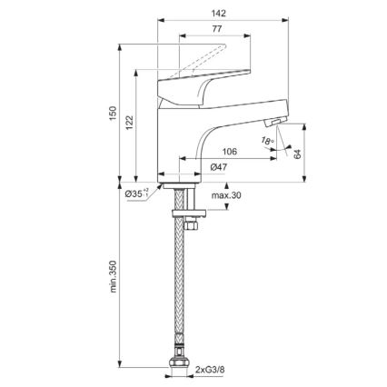 Ideal Standard BD391AA - Misturadora para lavatório CERABA 12,2 cm cromado brilhante