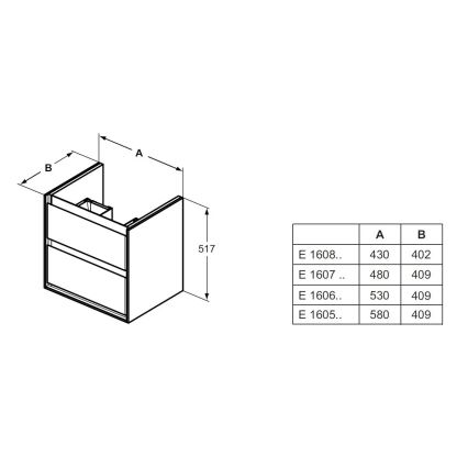 Ideal Standard E1606B2 - Móvel para lavatório CONNECT AIR 53x40,9 cm branco