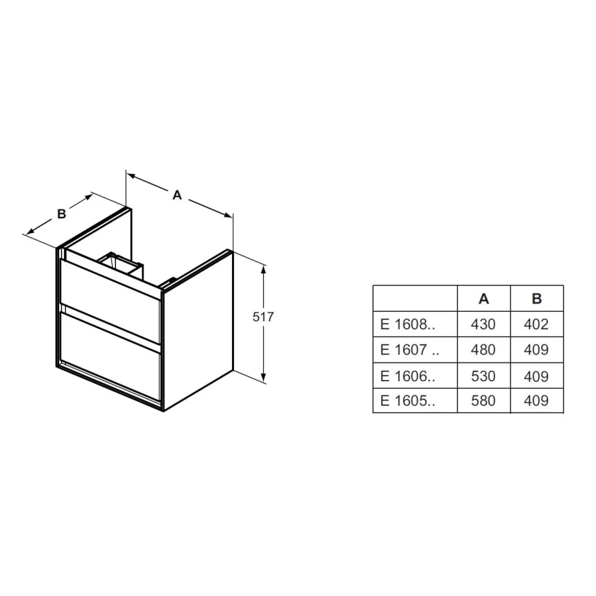 Ideal Standard E1606B2 - Móvel para lavatório CONNECT AIR 53x40,9 cm branco