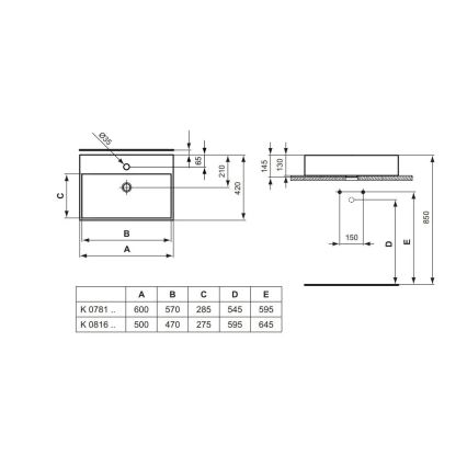Ideal Standard K081601 - Lavatório para bancada STRADA 60x42 cm cerâmica/branco