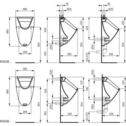 Ideal Standard K553901 - Mictório EUROVIT alimentação superior, saída traseira cerâmica/branca