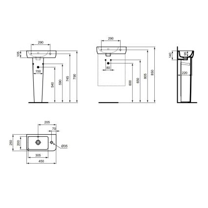 Ideal Standard T458601 - Lavatório suspenso I.LIFE S 45x25 cm cerâmica/branca