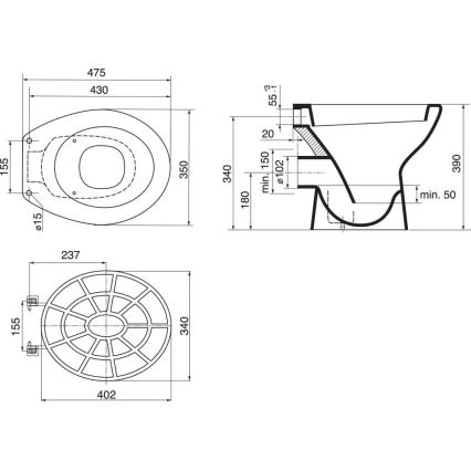 Ideal Standard VV612000 - Grelha plástica para tanque 34x40,2 cm cinza