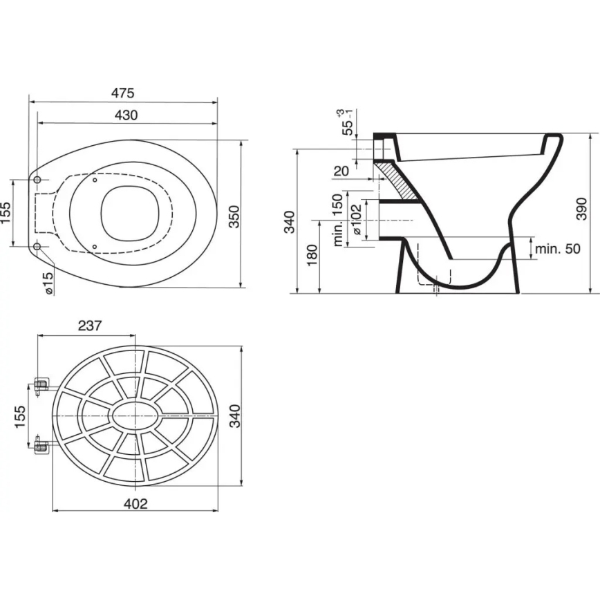 Ideal Standard VV612000 - Grelha plástica para tanque 34x40,2 cm cinza