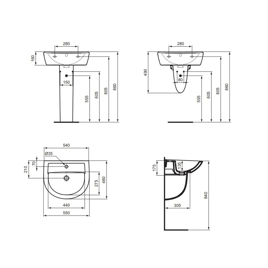 Ideal Standard W332601 - Lavatório suspenso EUROVIT 55x46 cm cerâmica/branco