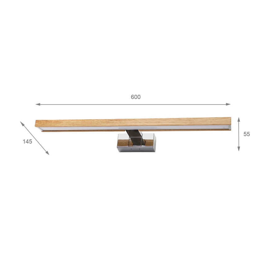 Brilagi - Iluminação LED 3 em 1 para espelho de casa de banho WOODY MIRROR LED/12W/230V 60 cm IP44 cromado brilhante/carvalho