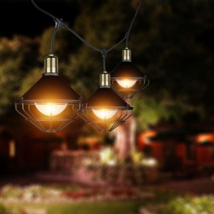 Iluminação de jardim suspensa LED STRING 3m 6xE27/8W/230V IP65 preta