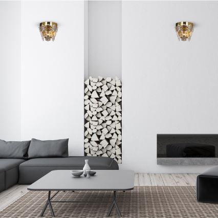 Iluminação de parede de cristal GRACE 2xE14/40W/230V dourada