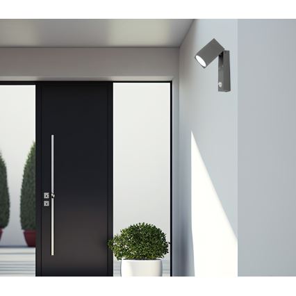 Iluminação de parede exterior com sensor QUAZAR 1xGU10/35W/230V IP44 cinzenta