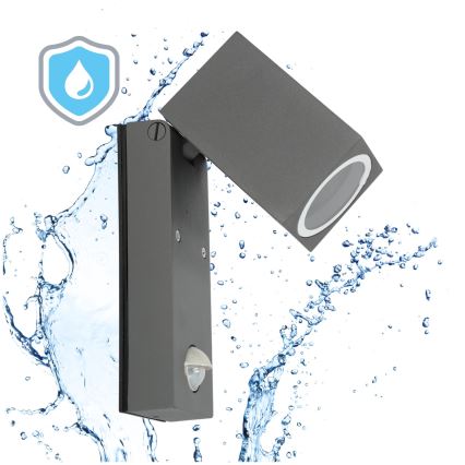 Iluminação de parede exterior com sensor QUAZAR 1xGU10/35W/230V IP44 cinzenta