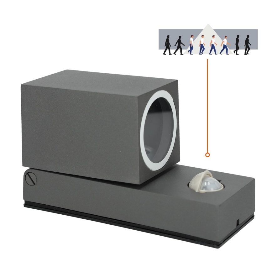 Iluminação de parede exterior com sensor QUAZAR 1xGU10/35W/230V IP44 cinzenta