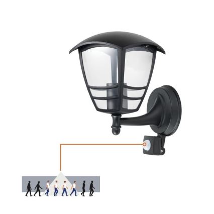 Iluminação de parede exterior com sensor TEVIO 1xE27/60W/230V IP54 preto