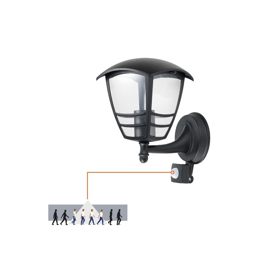 Iluminação de parede exterior com sensor TEVIO 1xE27/60W/230V IP54 preto