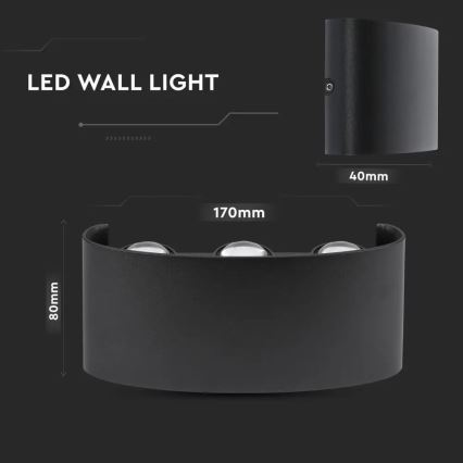 Iluminação de parede exterior LED 3xLED/6W/230V IP54 4000K preta