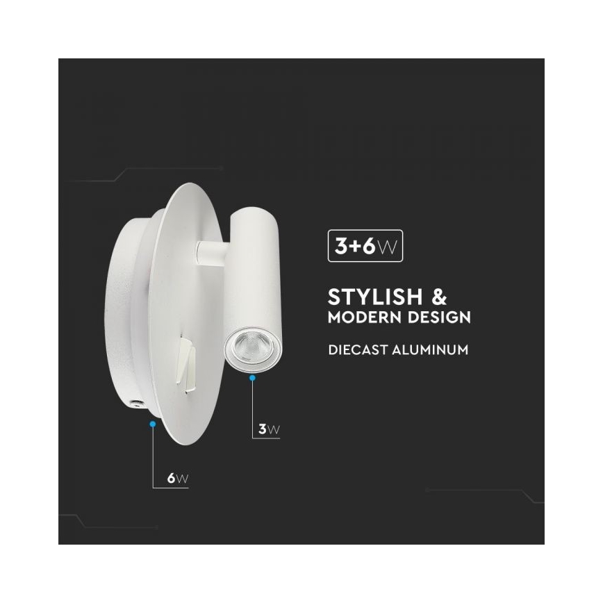 Iluminação de parede LED LED/3W/230V + LED/6W/230V 3000K branco