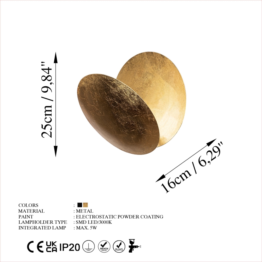 Iluminação de parede LED YOSMA LED/5W/230V 3000K dourado