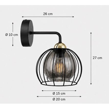 Iluminação de parede SOLO BLACK 1xE27/60W/230V preto/dourado