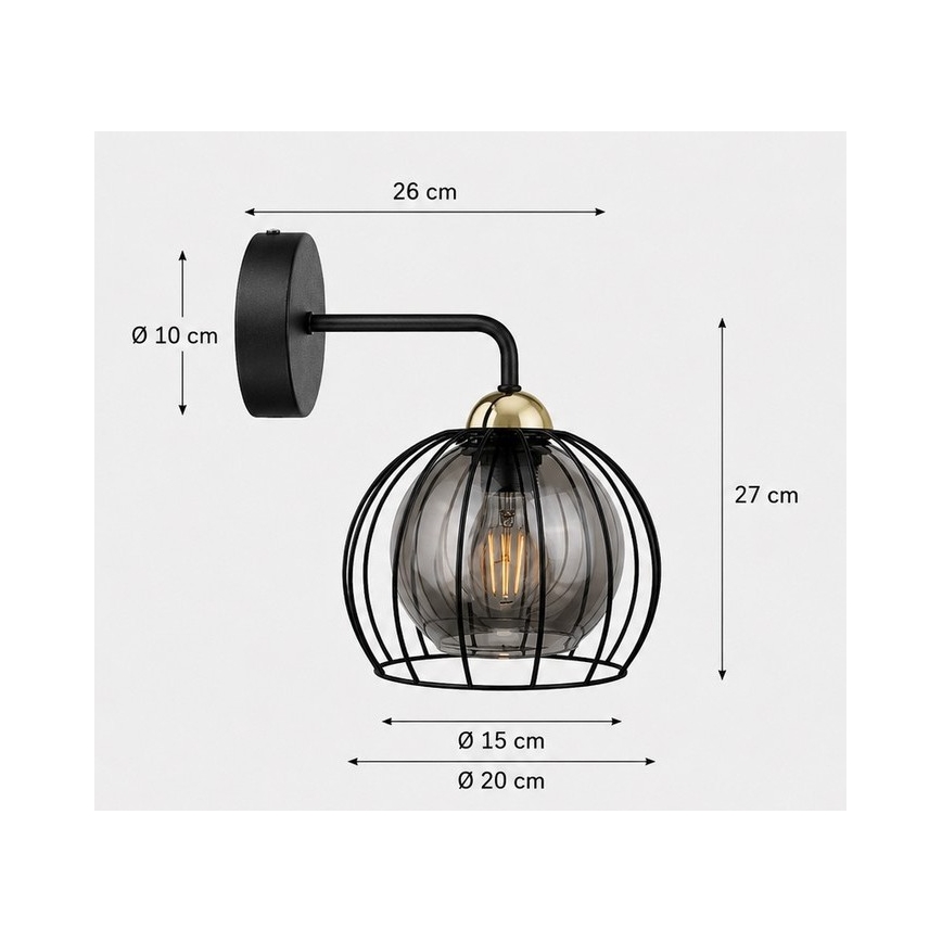 Iluminação de parede SOLO BLACK 1xE27/60W/230V preto/dourado