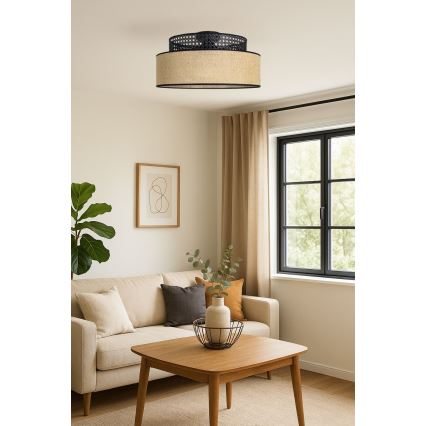 Iluminação de teto BOHO 1xE27/60W/230V diâmetro 40 cm preto/vime