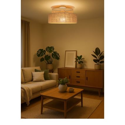 Iluminação de teto BOHO 1xE27/60W/230V diâmetro 40 cm vime